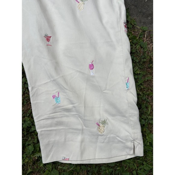 Bobby Chan Silk Capri Pants Size 10 Cocktail Embroidery Pineapple Martini Resort - Picture 2 of 6